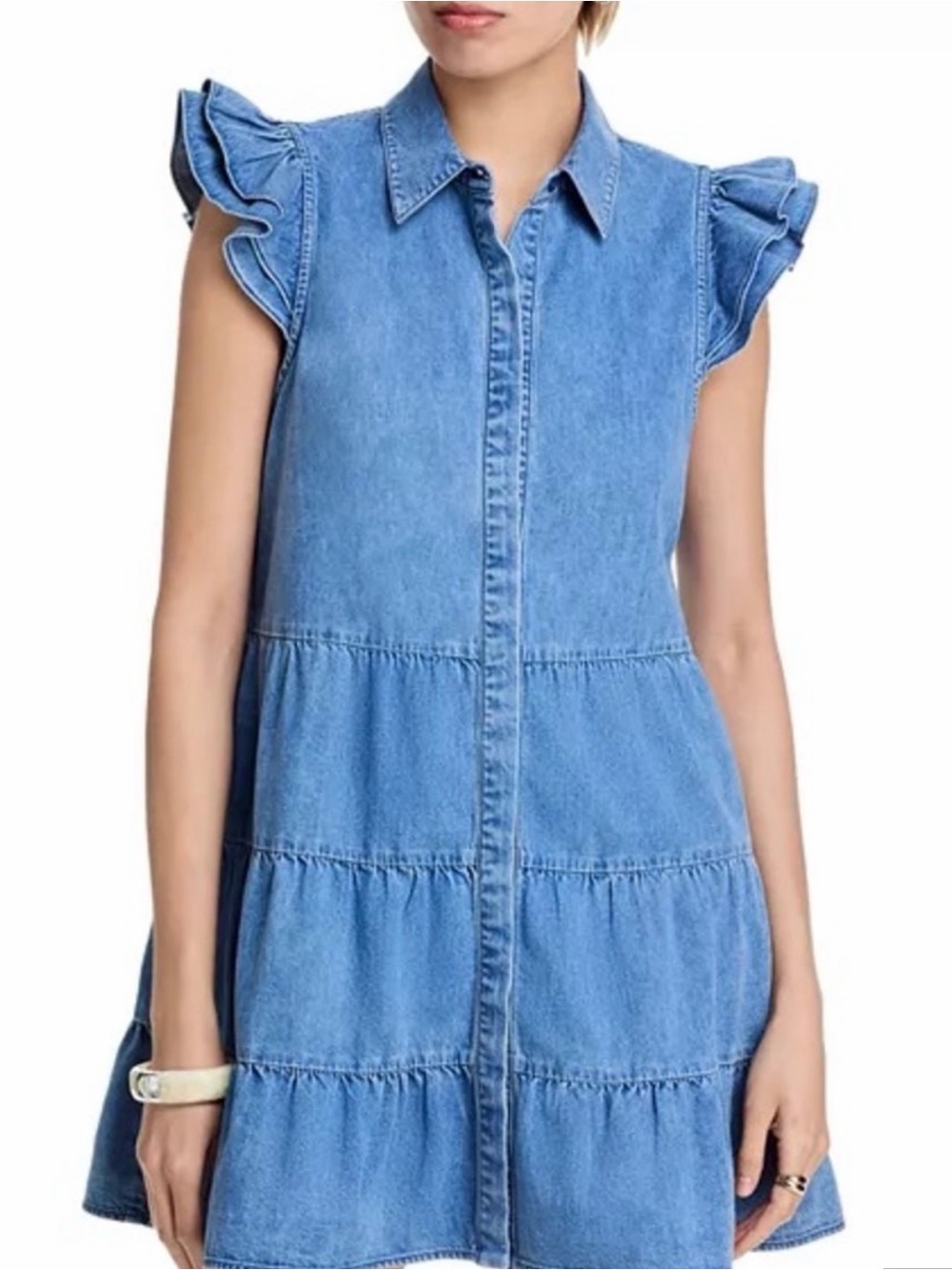 Alice and Olivia Denim Sleeveless Ruffle Tiered Dress